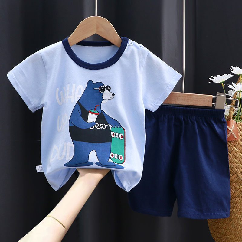 Children's clothing children's short-sleeved suits summer two-piece baby short-sleeved shorts suits children's cotton T-shirt