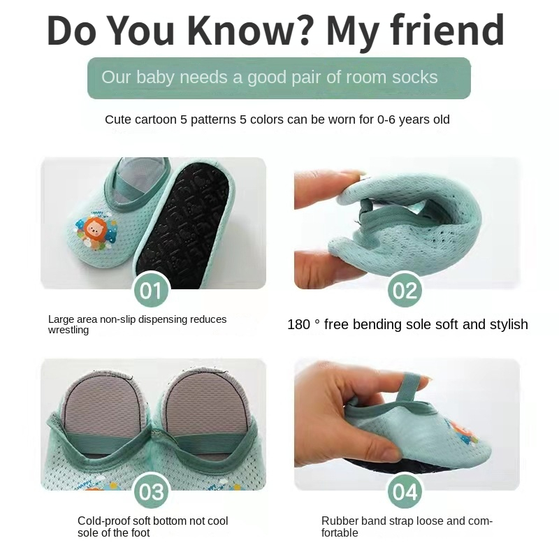 Cute Baby Floor Sock Shoes for 0-4Year Kids Newborn Baby Infants Toddler Soft Sole Anti-skip First Walker Children Home Shoes