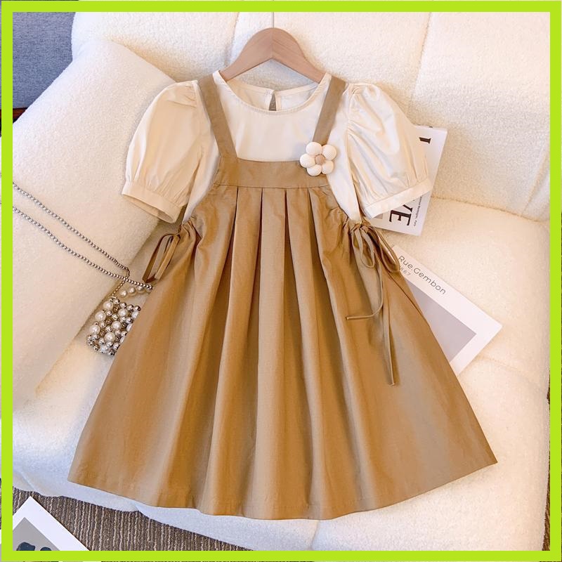 Dress Set Kids Top+Suspender Skirt 2Pic Children Flower Leisure Suit 3-14 Years Youth Party Clothes