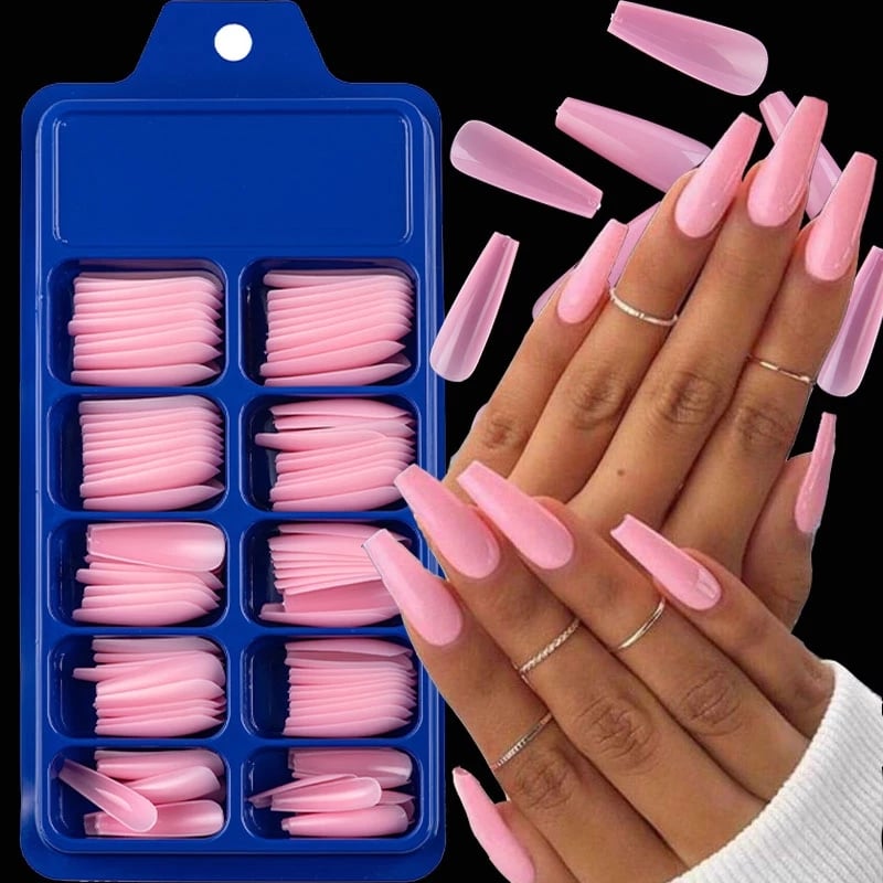 100 pieces solid color pointed false nail stickers long ballerina Multicolor false nails