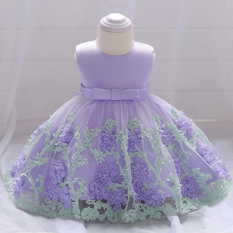 New Girls' and Children's Clothing Children's Wedding Dress Baby's First Year Dress Decal Mesh Fluffy Skirt