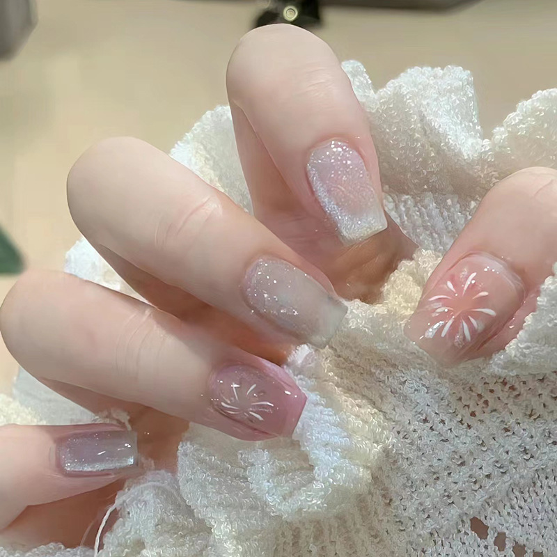 24Pcs Pointed Shape False Nails Wearable Flower Design Fake Nails Full Cover Nail Tips Press On Nails
