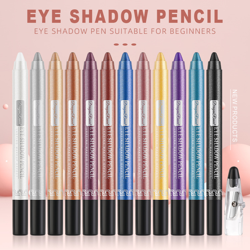 12 Colors Pearlescent Eyeshadow Pen Long Lasting Waterproof Eye Highlighter Shiny Silver Purple Eyeliner Eyeshadow Pen Cosmetics
