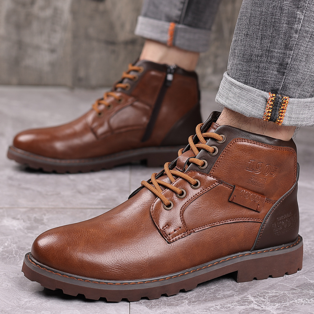 New men's Martin boots autumn and winter zipper high-top shoes retro desert tooling boots men's leather boots