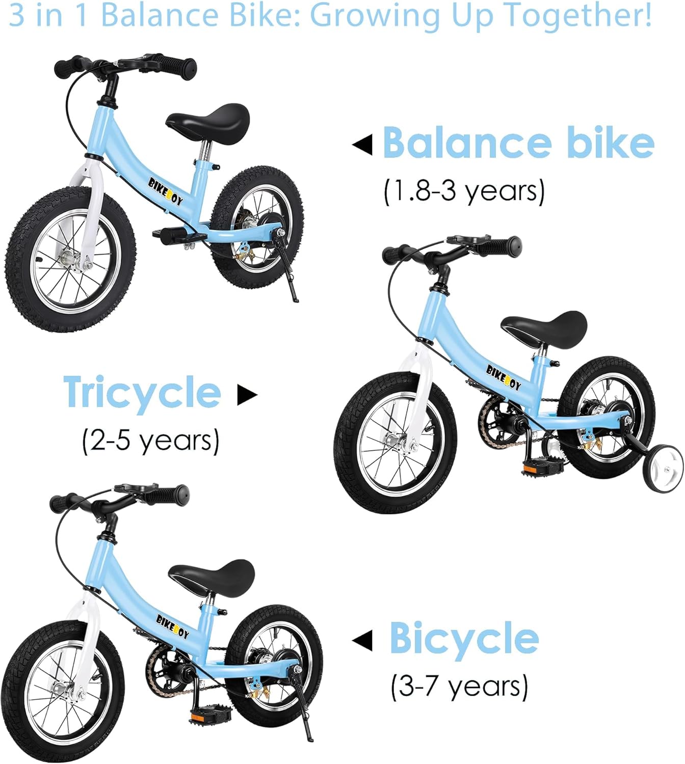 Balance Bike 2 in 1,The Dual Use of a Kids Balance Bike and Toddler Bike, for 2 3 4 5 6 7 Years Old -12 14 16 Inches with Training Theory, Brake, Peda