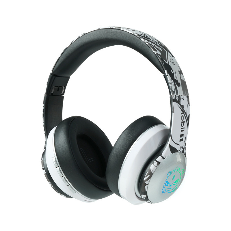 New E83 wireless bluetooth graffiti headphones with Mic bass foldable RGB lighting game music headset supports TF card