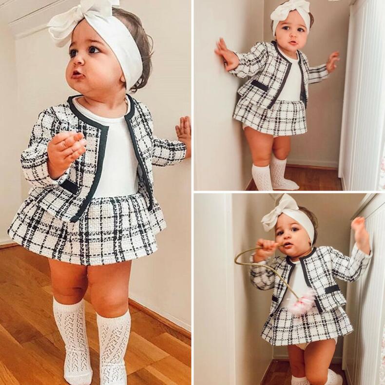 Autumn Winter Party Kids Clothes For Baby Girl Fashion Pageant Plaid Coat Tutu Dress Outfits Suit Toddler Girl Clothing &