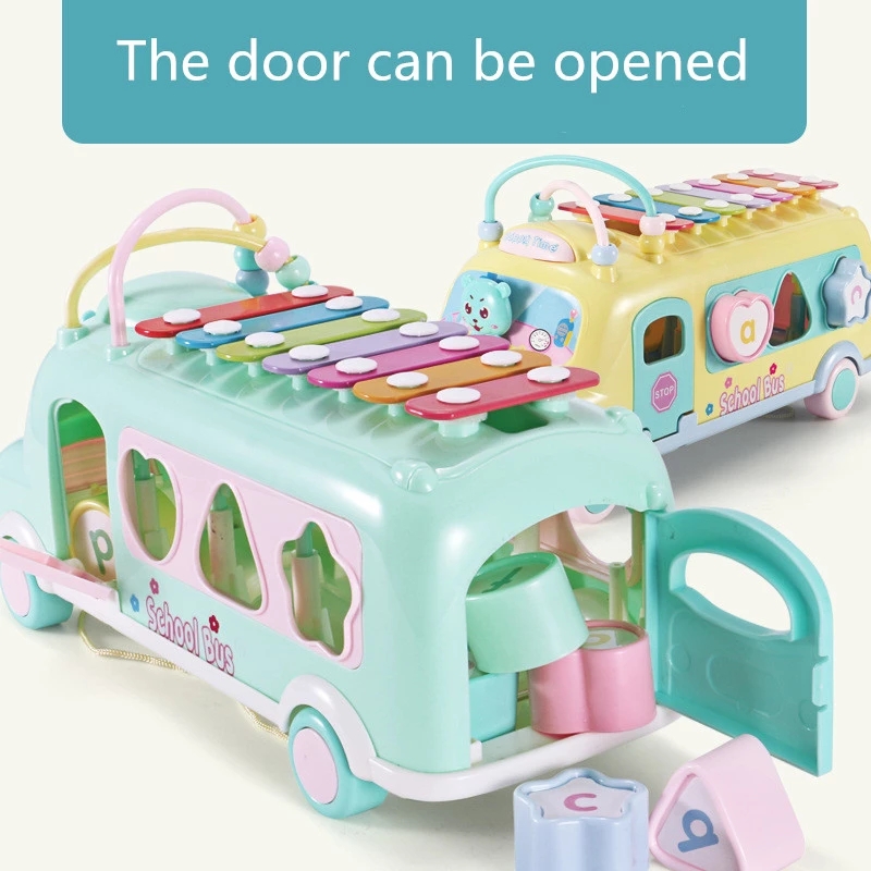 8PCS/Set Early Educational Car Toys Multifunction Baby Learning Music 5 in 1 Bus Plastic Blocks Round Beads Kids Birthday Gift