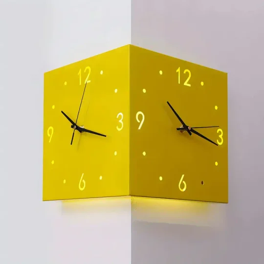 Modern Dual-Sided Luminous Corner Wall Clock with Voice & Light Sensor