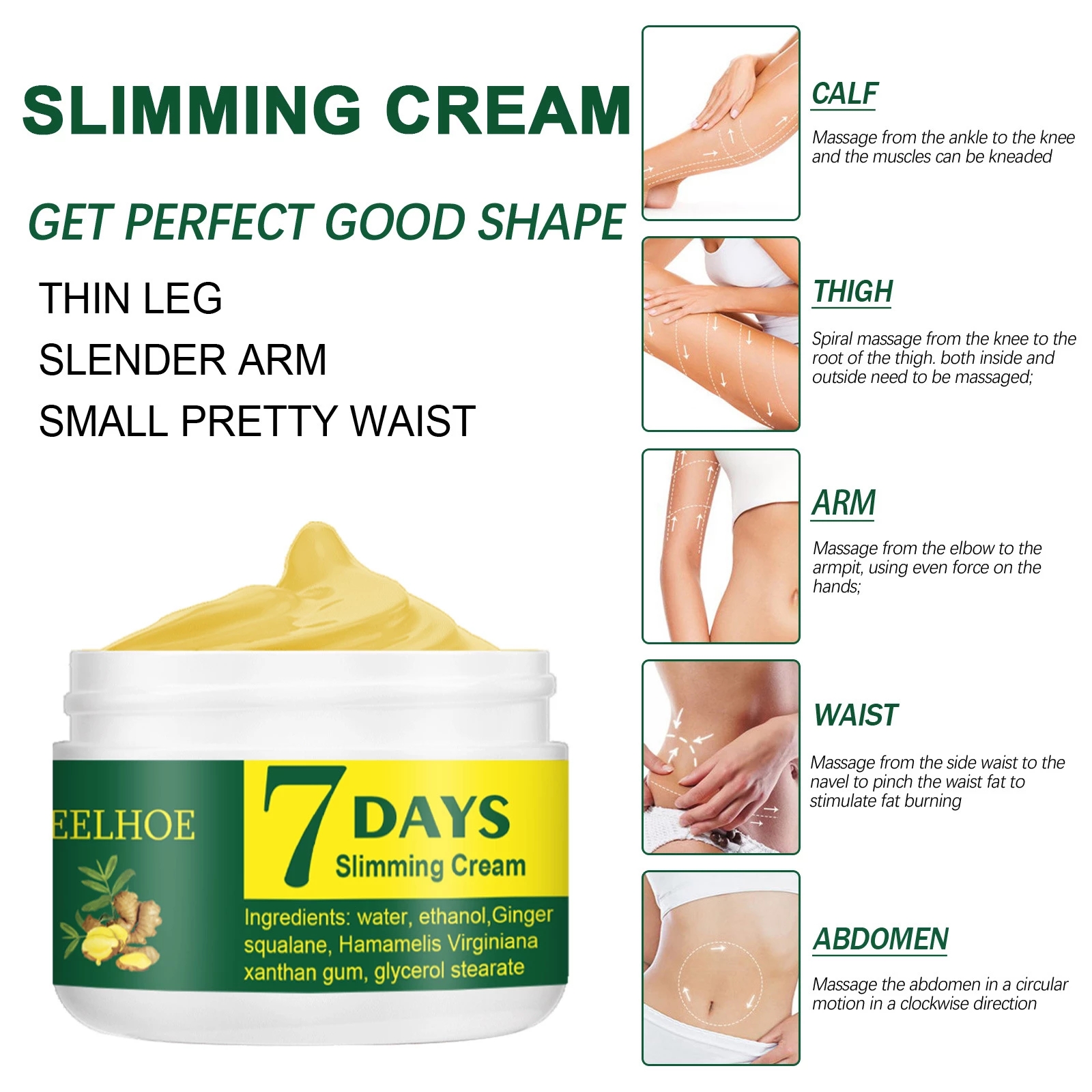 7 DAYS Ginger Slimming Cream Weight Loss Remove Waist Leg Cellulite Fat Burning Shaping Cream Whitening Firming Lift Body Care