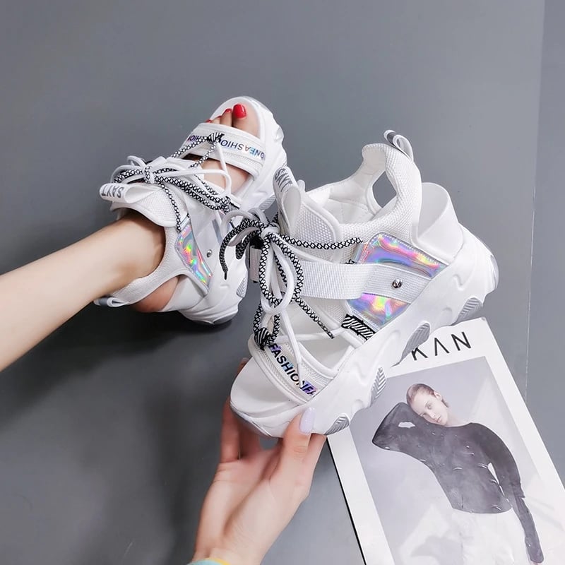 Comemore Platform Gladiator Sandals Lace Up White Sandals Women High Heels Wedges Casual Sports Shoes Woman Spring Summer