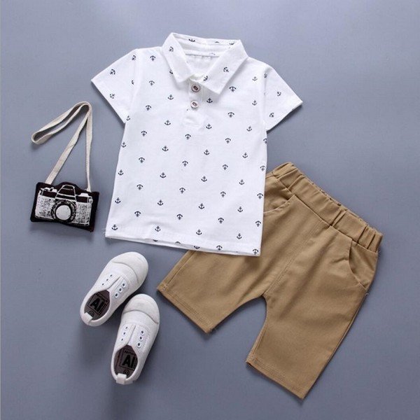 Ones boys summer new casual short sleeved t-shirt short pant clothing set baby kids polo shirt cotton suit