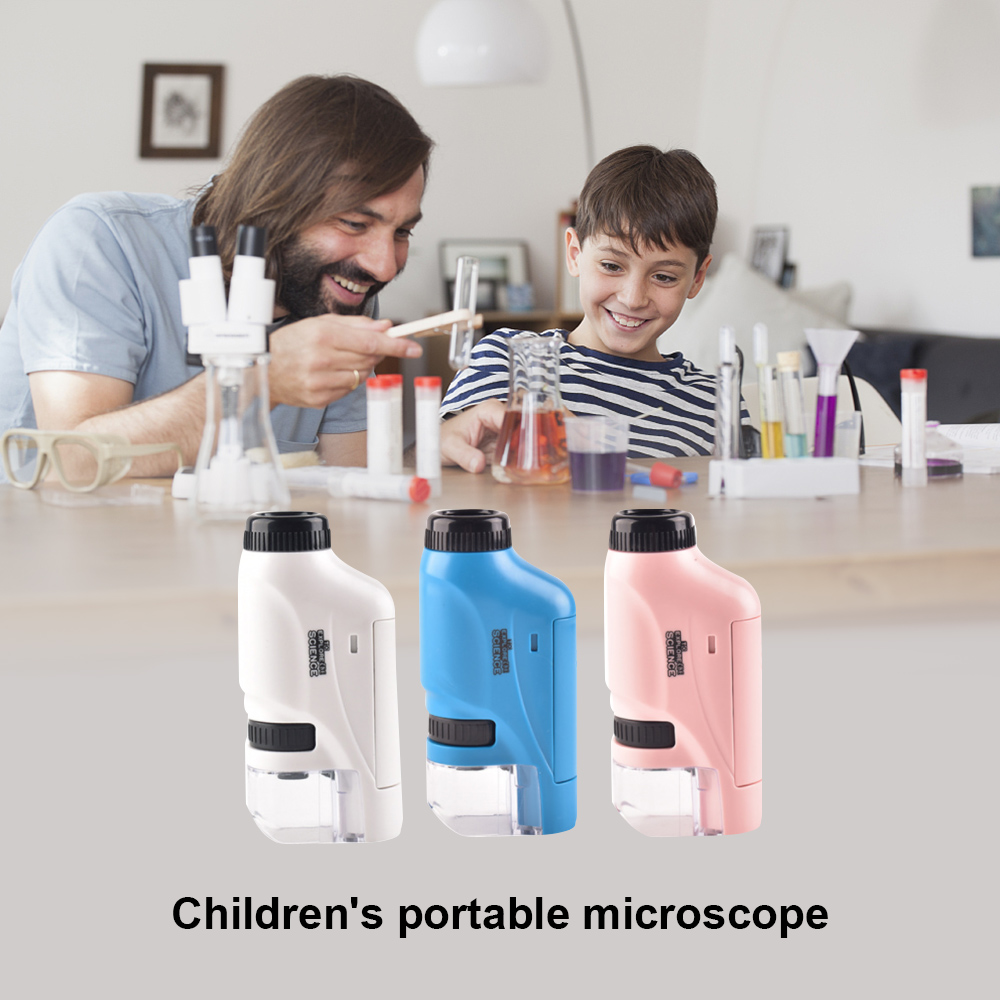 Kids Science Microscope Toy Kit 60-120x Educational Mini Pocket Handheld Microscope with LED Light Outdoor Children Stem Toy