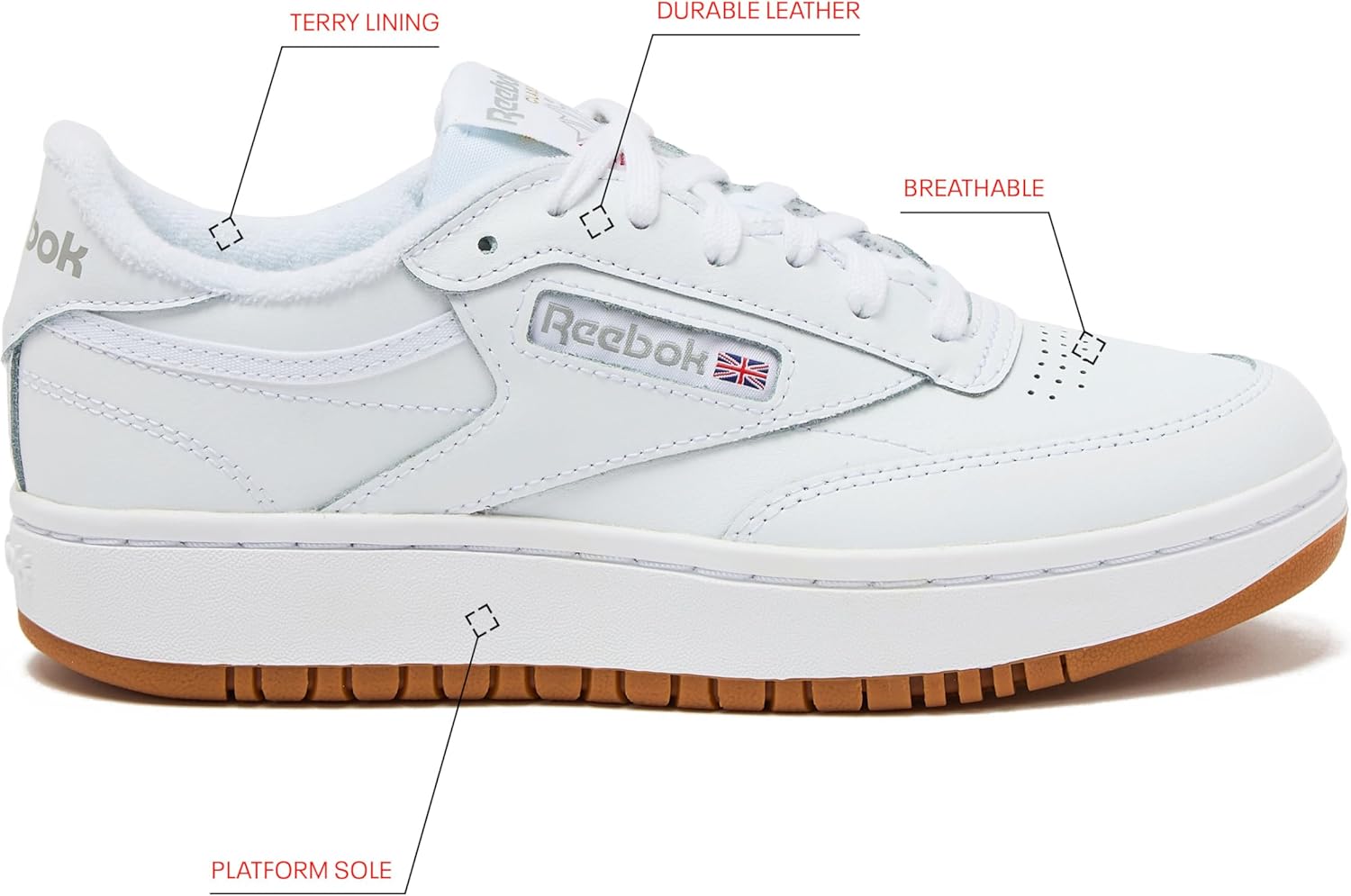 Reebok Womens Club C Double Revenge Platform Tennis Shoes for Women, Fashion Womens Sneakers