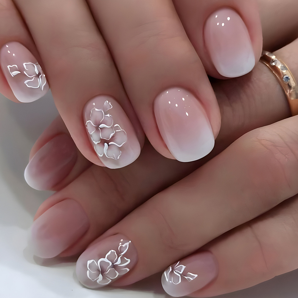 24Pcs Short Detachable French Ballerina False Nails Artificial Coffin Full Cover Fake Nails