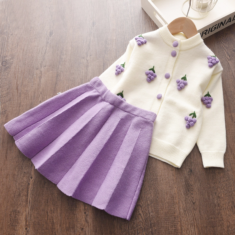 2025 autumn and winter new cute sweet girl bow knitted pullover wool half-length pleated skirt two-piece suit