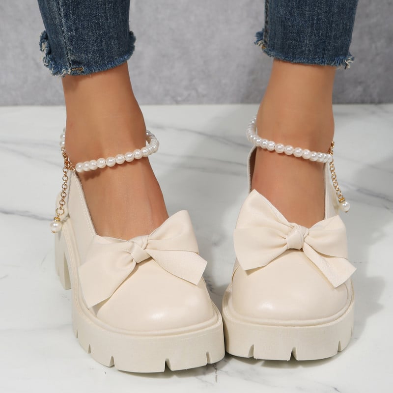Foreign Trade Women's Shoes Spring New Round Head Elevated Thick Sole Mary Jane Shoes Pearl Buckle Japanese JK Small Leather Sho