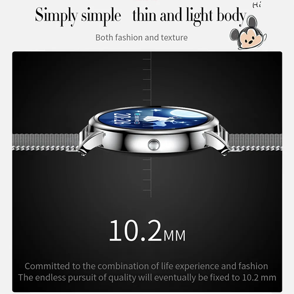 MK20 Women Smart Watch Fashion Ladies Full Screen Touch Smart Watch Pedometer Heart Rate Sleep Tracking Watches