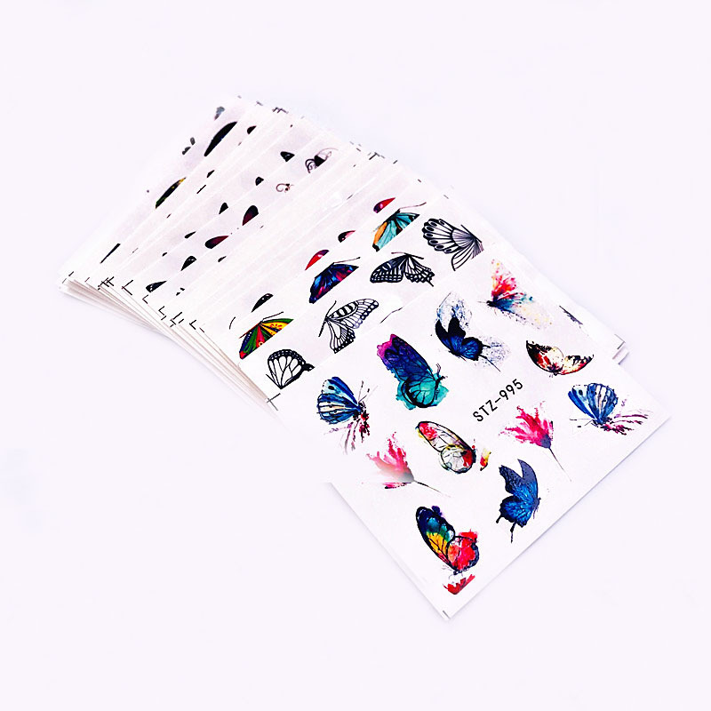 30PC Blue/Black PVC Self-Adhesive Nail Stickers Water Decals Transfers Nail Art Butterfly Nail Decor DIY Accessory