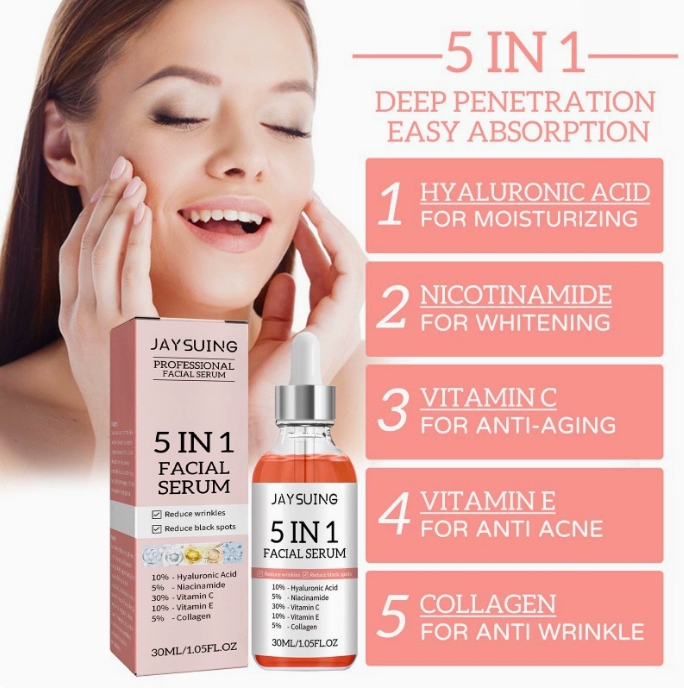 5 In 1 Hyaluronic Acid Face Serum Moisturizing Vitamin C collagen Lightning Facial Serum Shrink Pores Skin Care