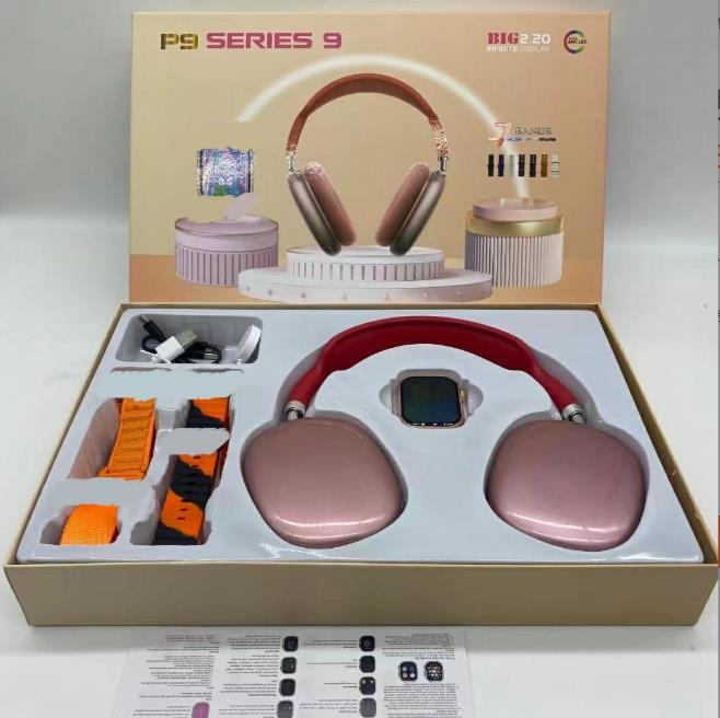 P9 S9 Smart Wear Watch 8in1 Headset Heart Rate Pace Call Healthy Bluetooth Reminder Exercise 7strap