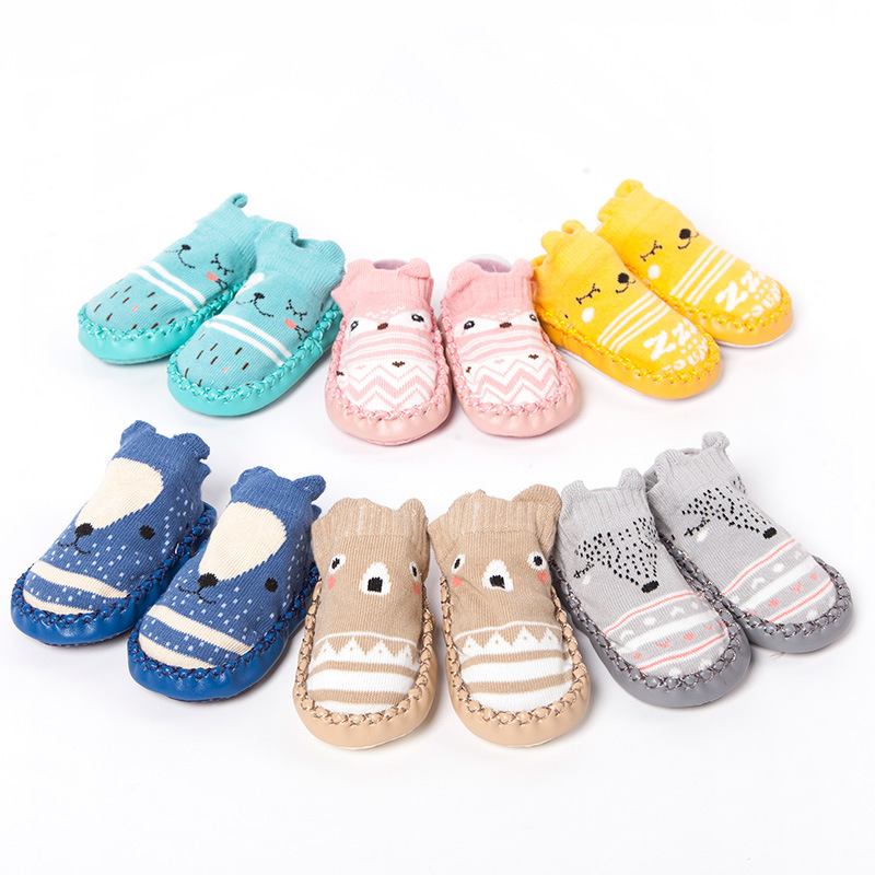 Children Infant Cartoon Socks Baby Gift Kids Indoor Floor Socks Leather Sole Non-Slip Thick Towel Socks