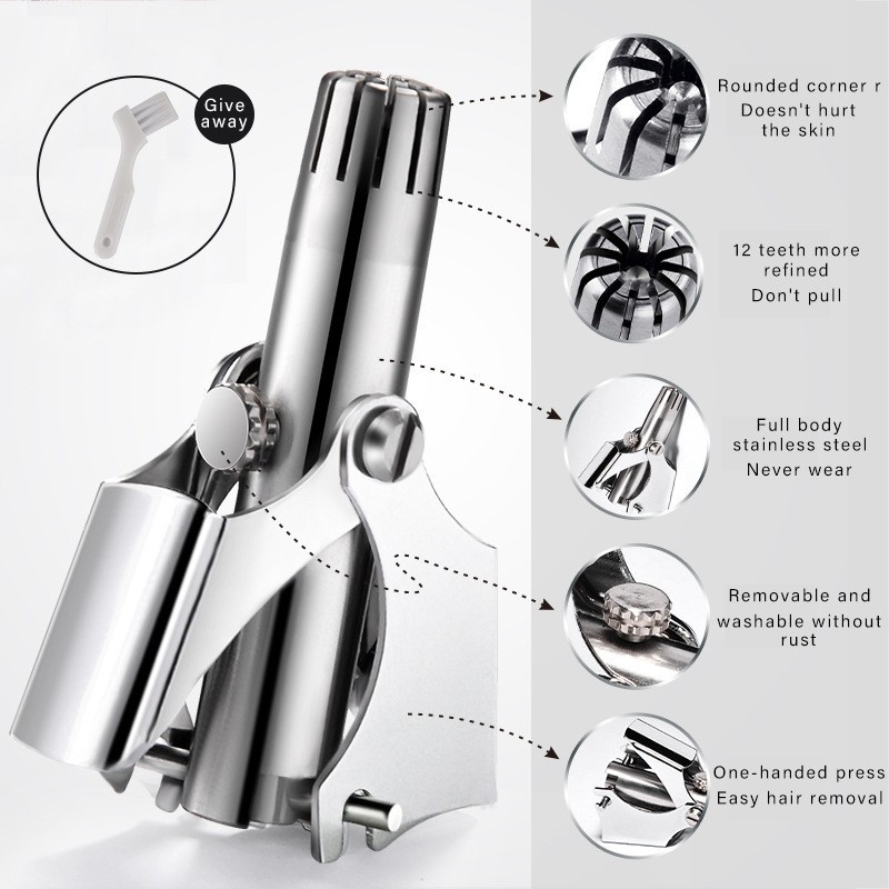 Nose Hair Ear Trimmer For Men Stainless Steel Manual Washable Portable Tondeuse Nez Hair Remover Nose Vibrissa Razor Shaver