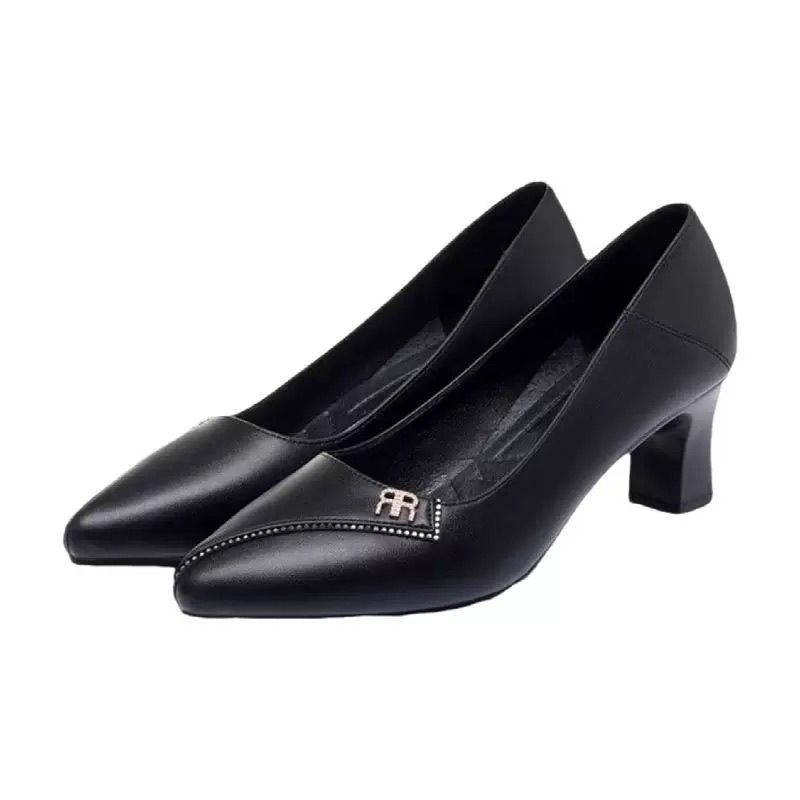 Thick Heeled Single Shoes Women's New High Heeled Shallow Mouth Comfortable Genuine Leather Office Women Shoes