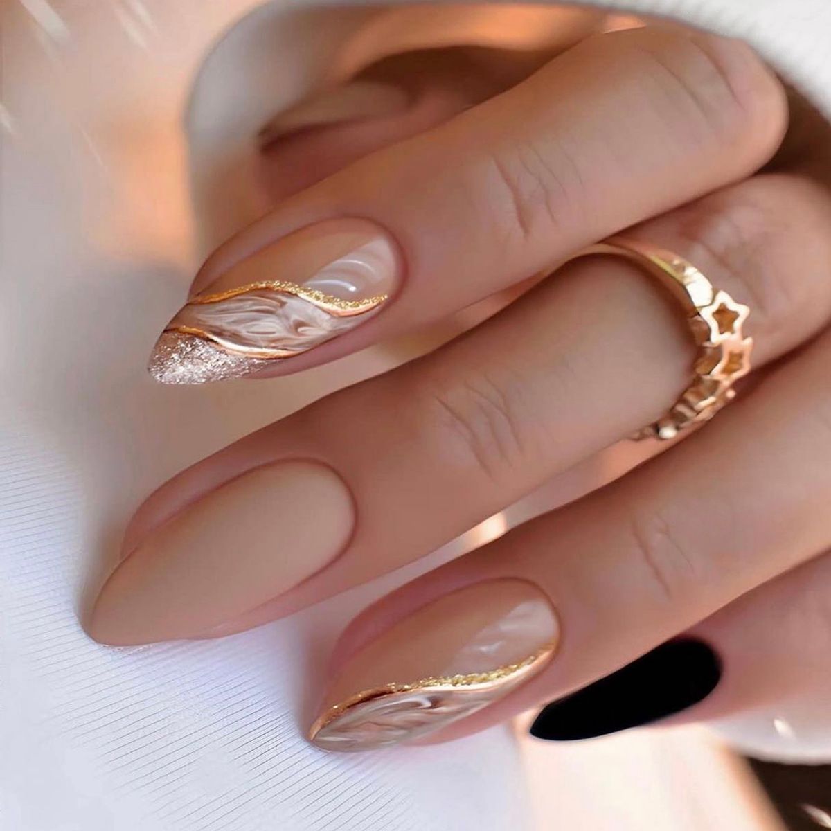 New Middle Long Square False Nails Love Geometry Pattern French Ballet Wearable Fake Nails With Glue Tape Full Cover Press on Na