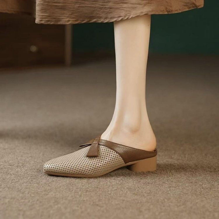 Flat half slippers women's summer new pointed leather women's Office wedding shoes fashion Baotou shoes