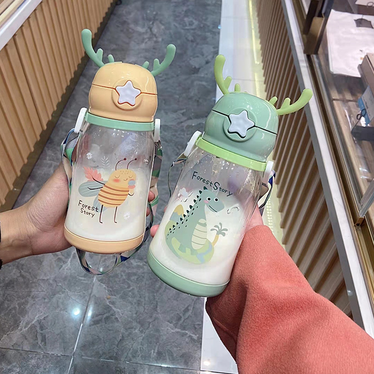 Child Sports Bottle with Straw Kids Drinking Water Cups Plastic Sports Water Tumbler Portable Outdoor Hiking Mugs