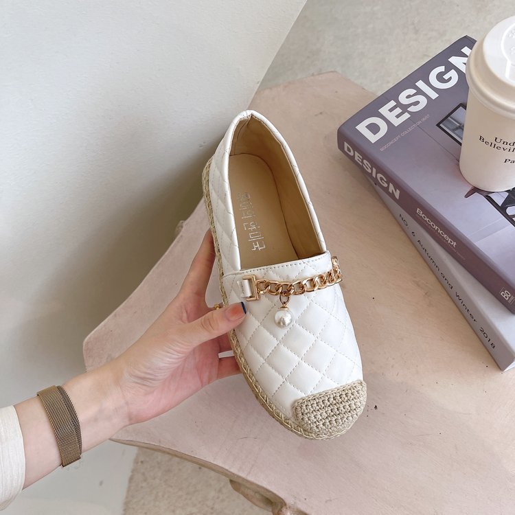 Fisherman shoes female spring and autumn small incense flat metal chain pearl single shoes one pedal women's shoes lazy shoes