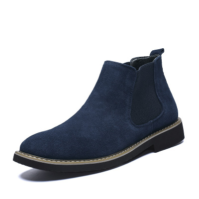 Fashion British Men Ankle Boots Soft Suede Leather Pointed Chelsea Boots Men Slip-on Casual Flat Shoes Business Martin Moccasins