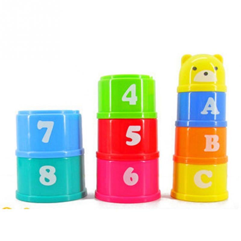Christmas Gift 9Pcs/set Excellent Baby Children Kids Educational Toy New building Puzzles Figures Letters Folding Cup Pagoda