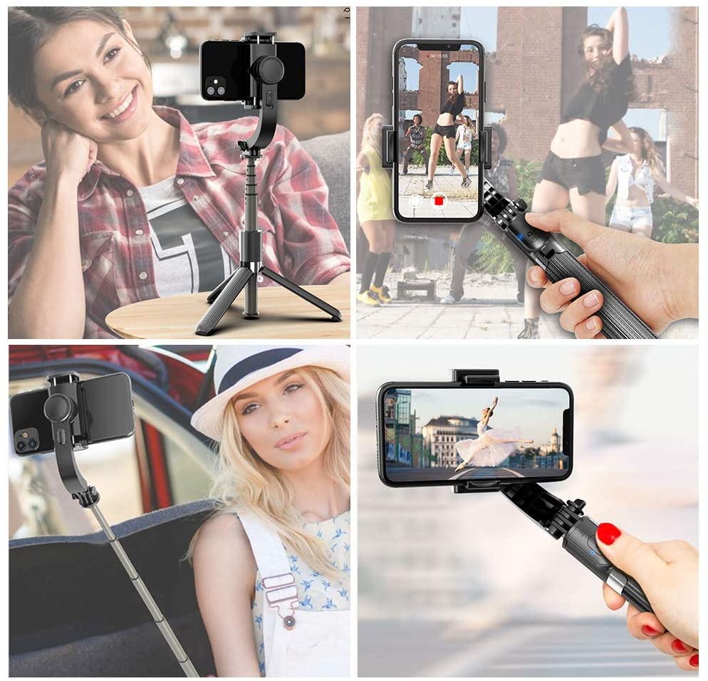 Gimbal Stabilizer 360° Rotation Selfie Stick Tripod with Bluetooth Wireless Remote Portable Phone Holder Auto Balance