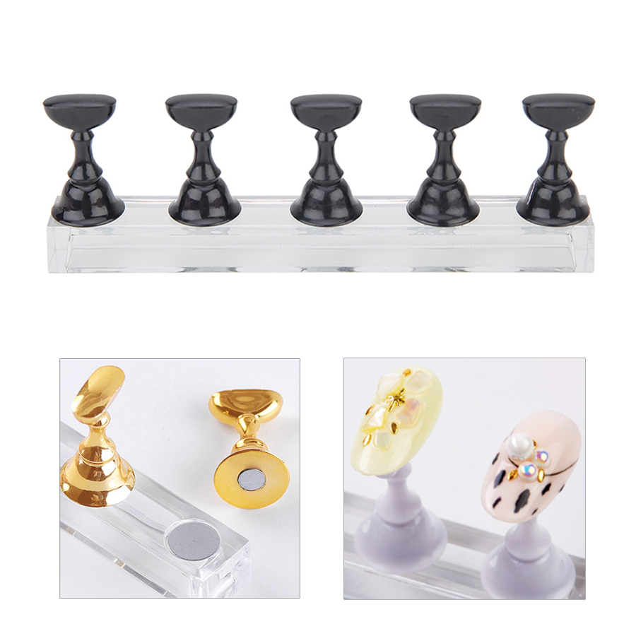 5Pcs Nail Art Practice Display Stand Set Chess Board Magnetic Tips White & Black Holder Polish Gel Color Chart Tool