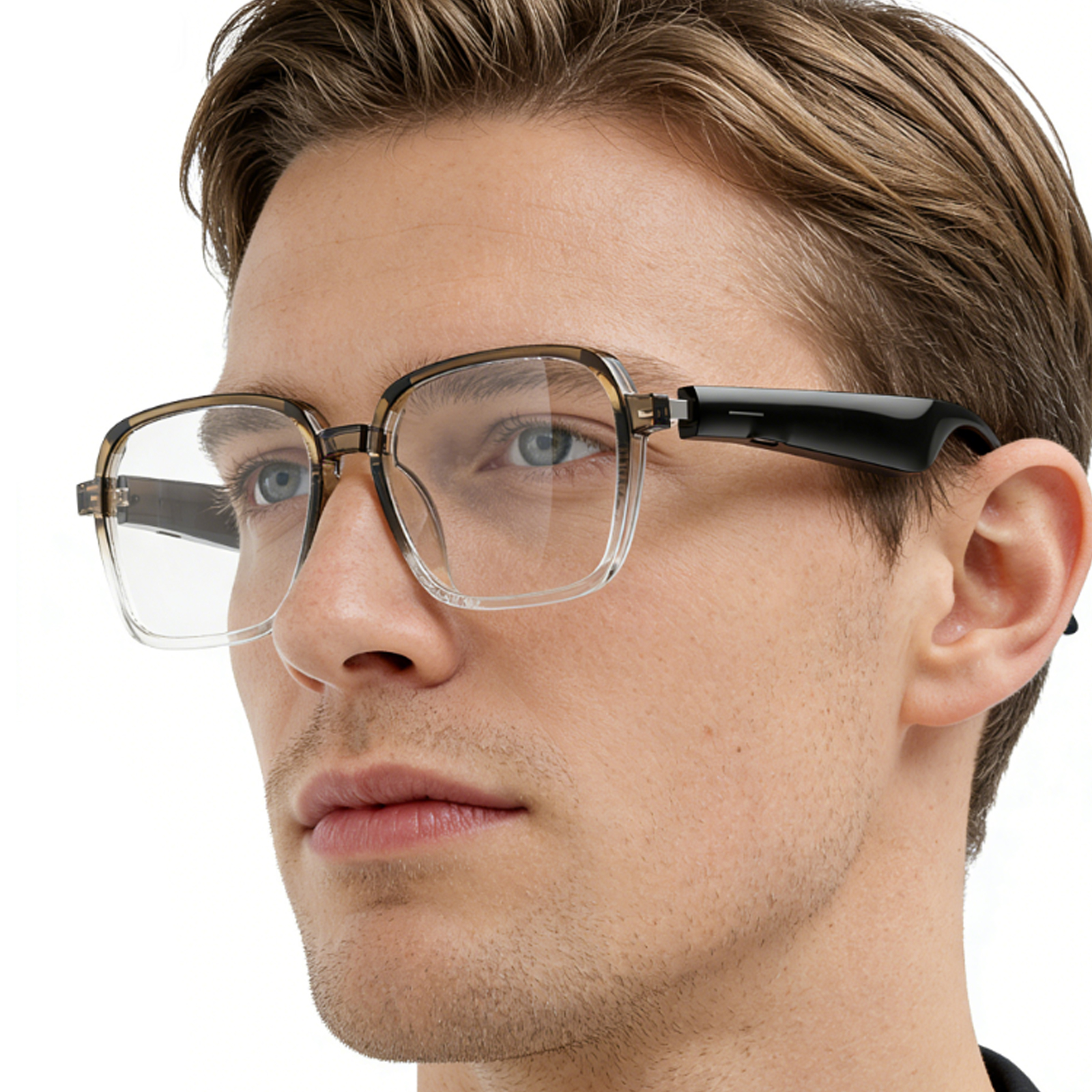 BT6.0 AI Transparent Smart Glasses Type-C Charging Lightweight Headphones Glasses HiFi Stereo Headset Eyeglass for Office School