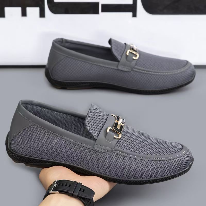 Flats Shoes Men Fashion Metal Buckle Loafers Soft Sole Comfortable Fabric Slip-On Casual Shoes Work Shoes