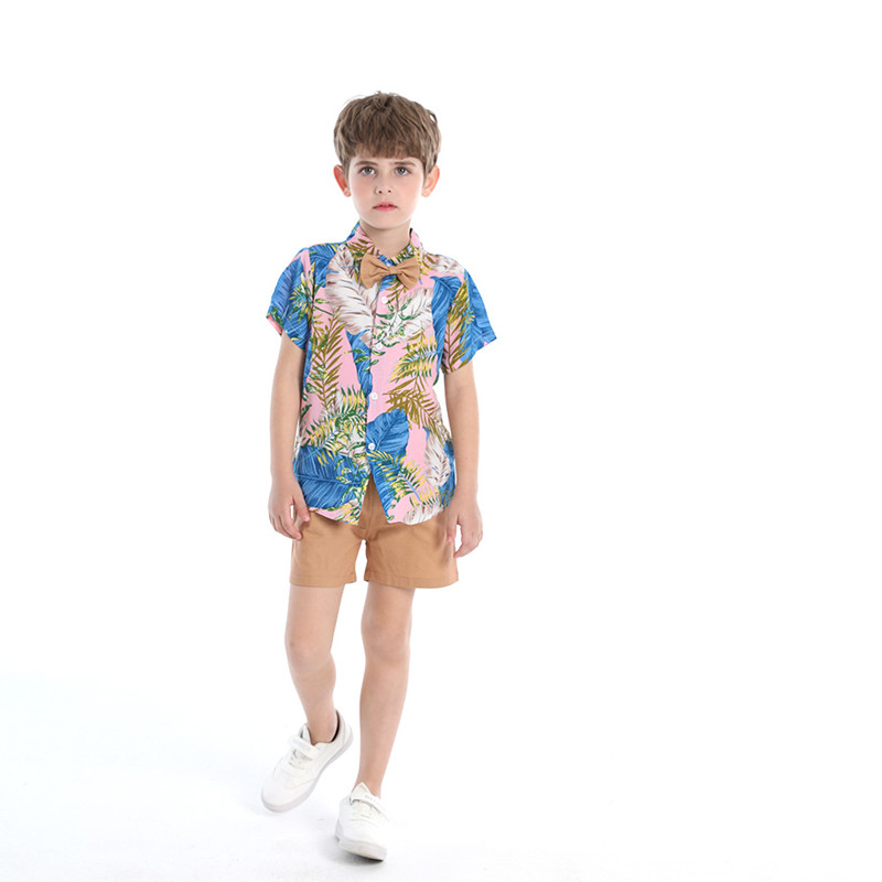 New Summer Hot Selling Short Sleeve Flower Shirt Boys' Shorts Casual Two Piece Baby Children's Multi Color Beach Suit
