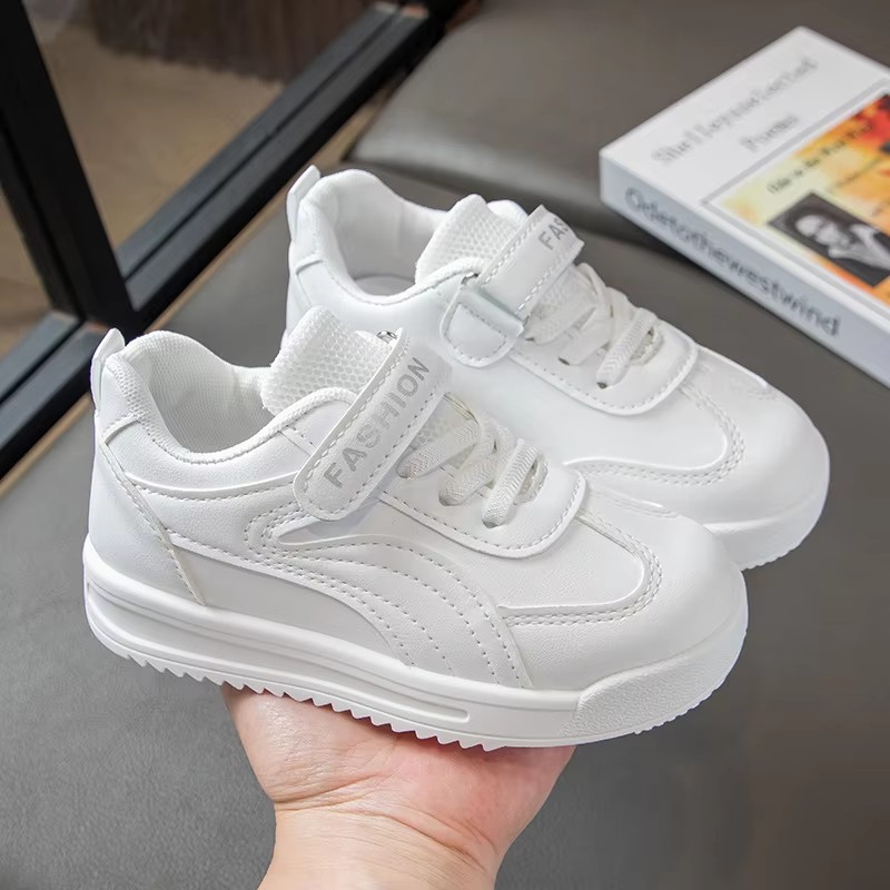 Children's Spring New Leather Upper Sneakers Middle Large Children's Casual Shoes Boys and Girls Soft Sole Students Tennis Shoes
