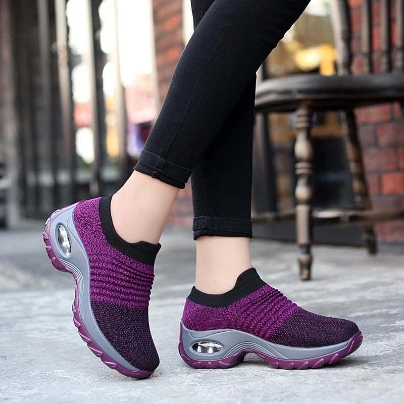 Women's Flying Woven Casual Air Cushioned Sneakers Comfortable Low Top Anti slip Walking Shoes