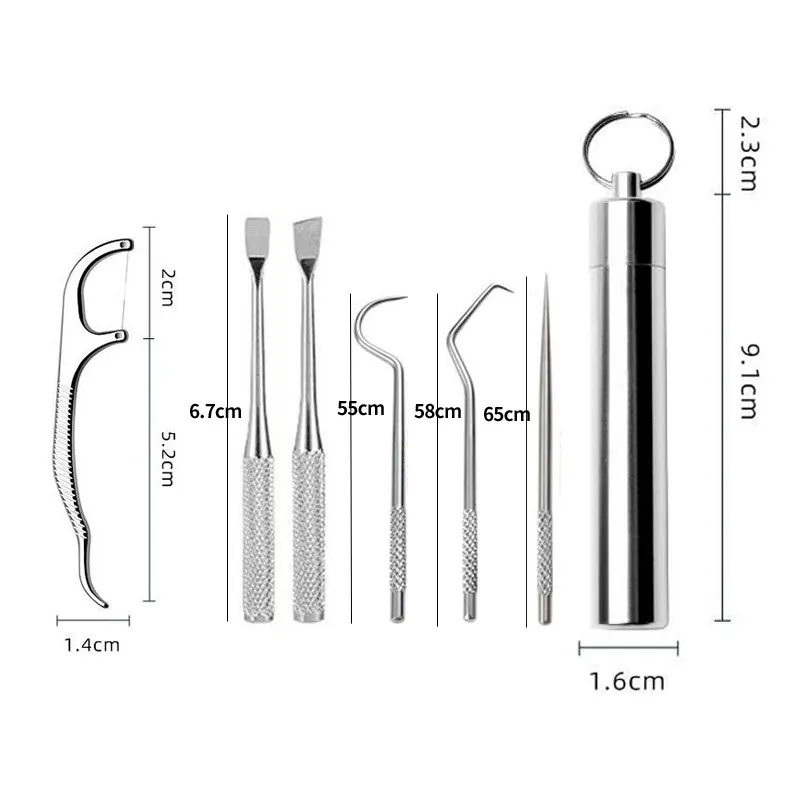 7pcs Stainless Steel Toothpick Set Professional Dental Cleaning Kit Reusable Toothpicks Portable Toothpick Floss Teeth Cleaner