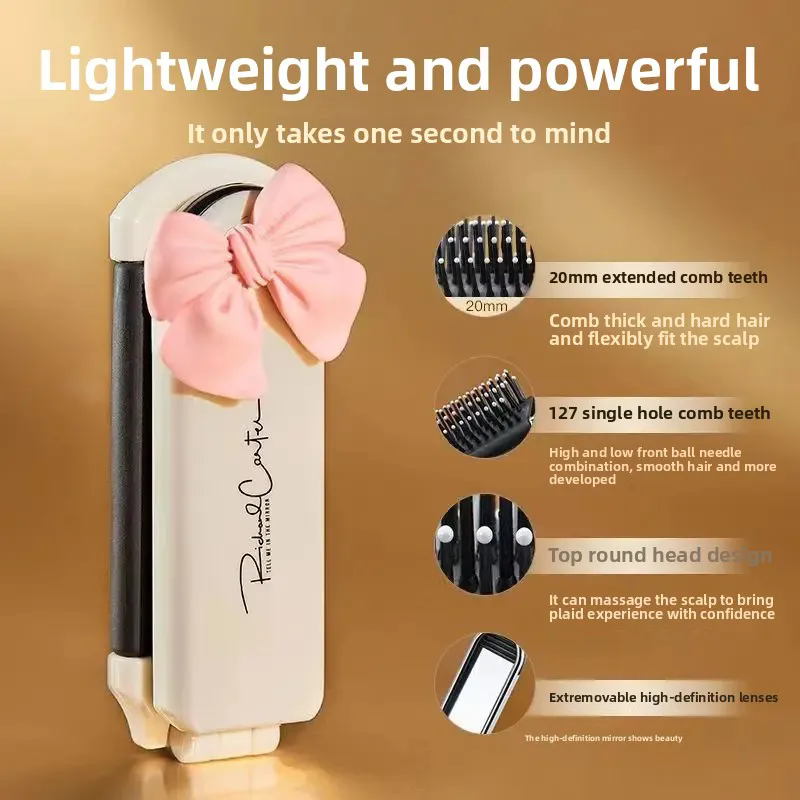 1PC Small comb milk white lamb portable portable portable mini folding airbag comb for women's bangs with folding mirror