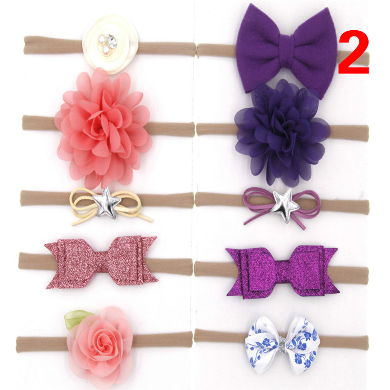 New children's hair accessories set Newborn baby high elastic bow chiffon flower fabric hair band ten sets