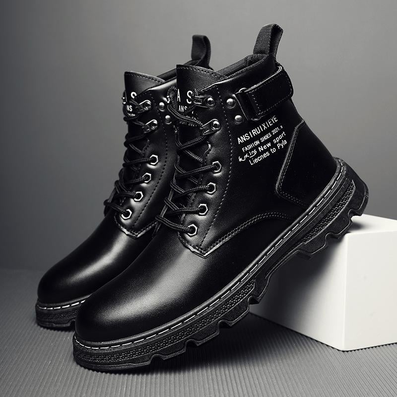 New Motorcycle and Ankle Boots Waterproof Boots Men Leather Shoes Men Casual Men's High-top Fashion Shoes