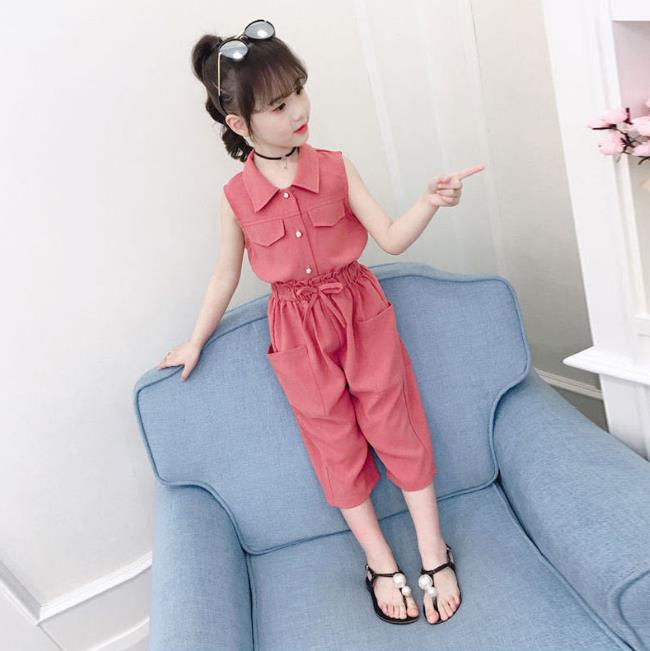 4-9 Years Children Girls Clothes Set Sleeveless T-Shirt +Cropped Short Pants Summer Fashion Outfit