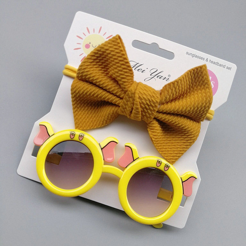 2Pcs/Pack Vintage Kids Summer Bows Headband Round Sunglasses Children Sun Glasses Protection Glasses Baby Hair Accessories