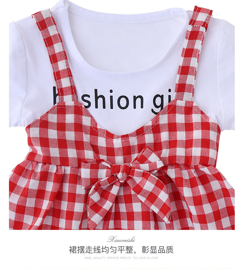 Girls' summer foreign style children's strap plaid skirt baby cotton vest dress