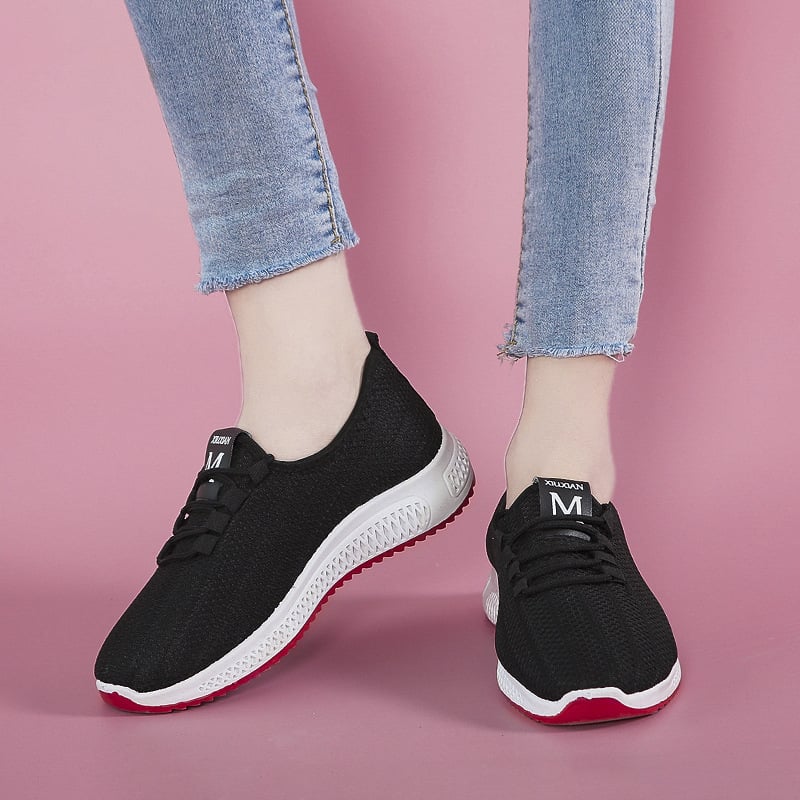 Luxury Women's Shoes Casual Fashion Sneaker Flat Platform Flyknit Stretch Fabric Ladies Shoes New Mesh Lace-up