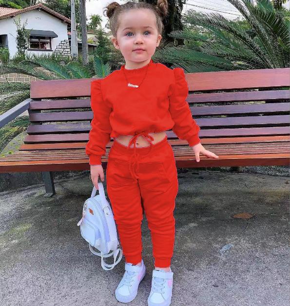 Girl's Wear set Autumn Leisure Sports New Long Sleeve Solid Color Sweater Set ins kids clothes children clothes